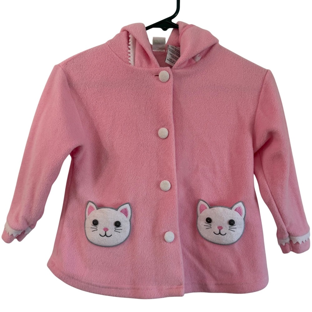 Vintage 90s Sesame Street Kitten Cat Pink Fleece Girls Jacket Button 5T Livht